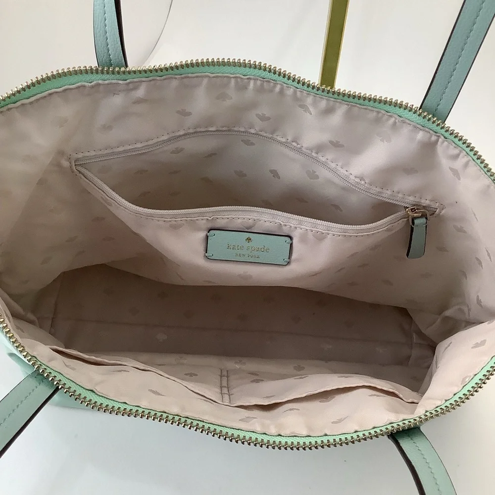 Kate Spade Hayden Nylon Mint Green Tote Shoulder Bag zip top